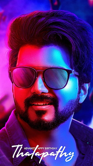 Vijay Thalapathy Birthday Tribute Portrait With Neon Lighting HD phone wallpaper