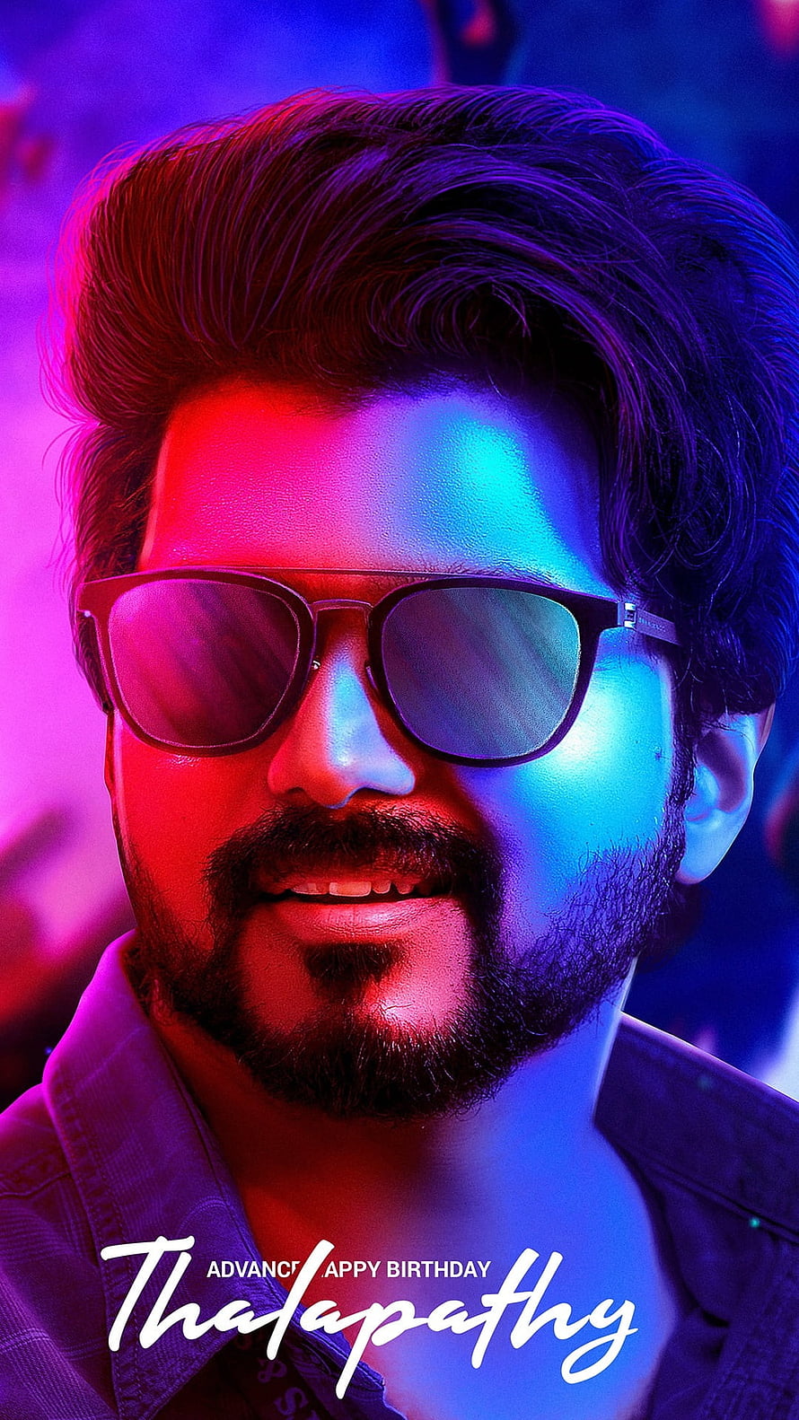 Vijay Thalapathy Birthday Tribute Portrait With Neon Lighting HD phone wallpaper