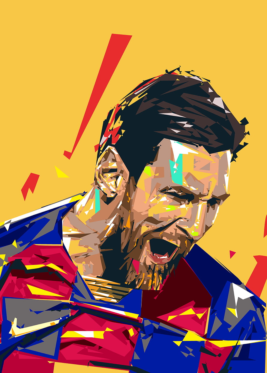 Lionel Messi Geometric Pop Art Portrait in Barcelona Jersey HD phone wallpaper