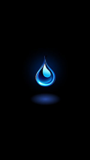Glowing Blue Water Drop on Black Background HD phone wallpaper