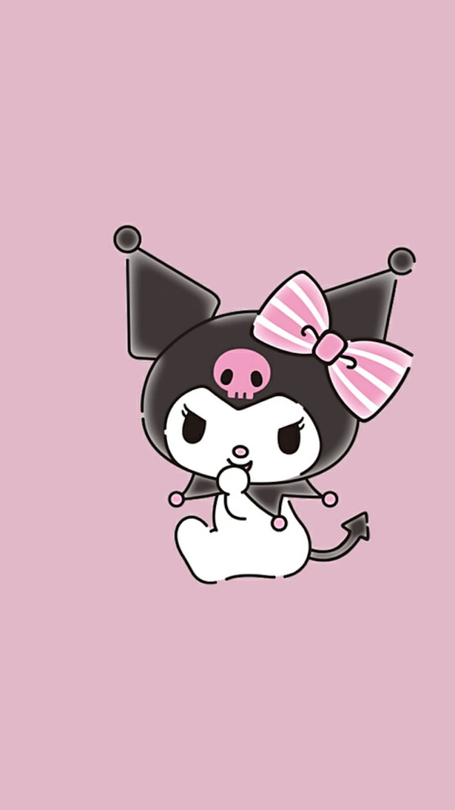 Cute Kuromi Character Illustration with Pink Bow on Soft Pink Background HD phone wallpaper