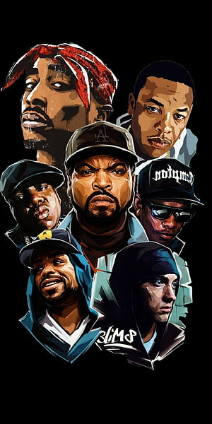 Ice Cube and N.W.A. Members Digital Portrait Illustration HD phone wallpaper