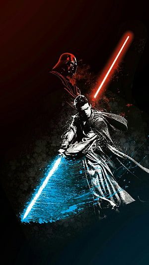 Anakin Skywalker and Darth Vader Lightsaber Duel Artwork HD phone wallpaper
