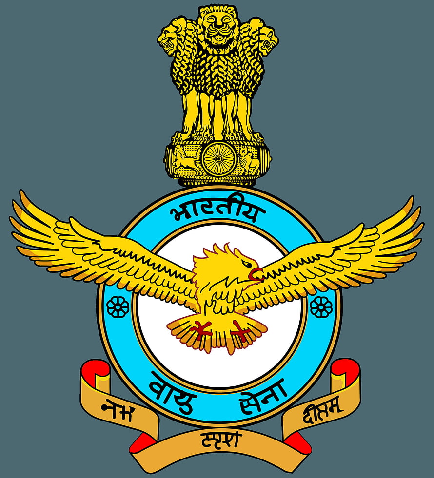 Indian Air Force Emblem with Lion Capital and Golden Eagle on Blue Background HD phone wallpaper