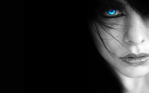 Mysterious Woman With Glowing Blue Eye In Black And White Portrait, Section II - Black and White. Black , Eyes , Black, Black and White Face HD wallpaper