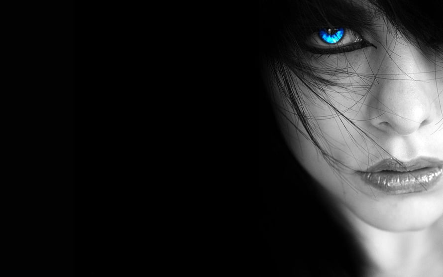 Mysterious Woman With Glowing Blue Eye In Black And White Portrait, Section II - Black and White. Black , Eyes , Black, Black and White Face HD wallpaper