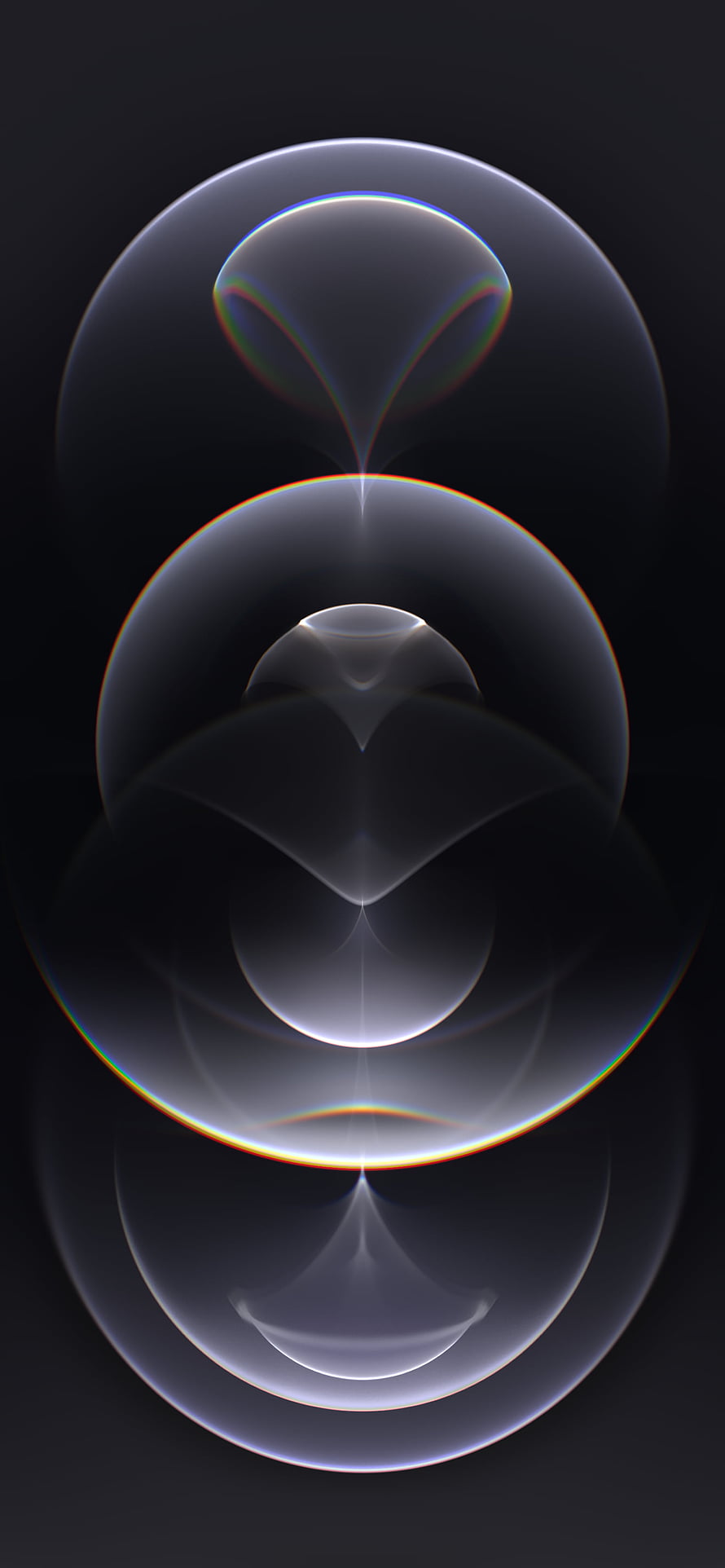 Abstract Geometric Glass Spheres with Iridescent Rainbow Edges on Dark Background HD phone wallpaper