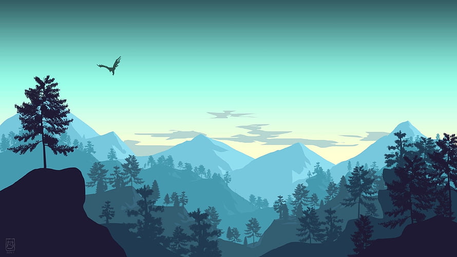 Serene Mountain Landscape With Pine Trees And Soaring Bird At Dawn HD wallpaper
