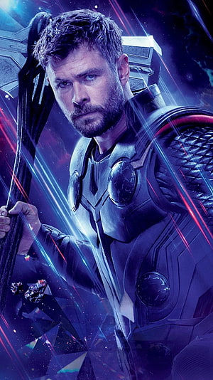 Thor in Wakandan Armor Holding Stormbreaker with Cosmic Energy Beams HD phone wallpaper