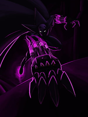 The Prowler Dark Fantasy Character with Glowing Magenta Armor and Mechanical Weapons HD phone wallpaper