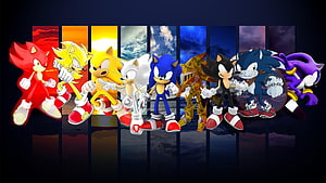 Sonic the Hedgehog Character Lineup with Alternate Color Variants and Shadow HD wallpaper