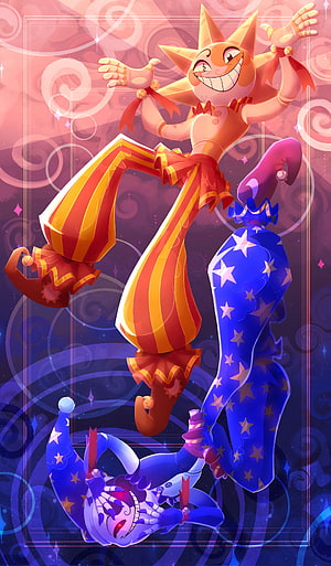 FNAF Sun and Moon Circus Characters in Vibrant Animated Style HD phone wallpaper
