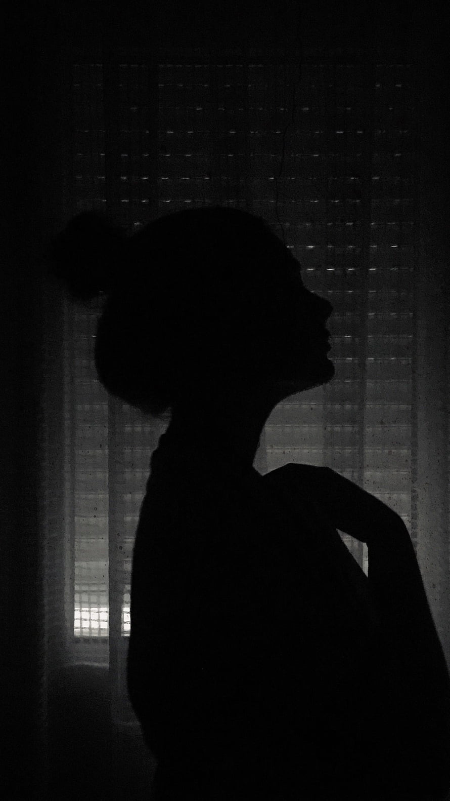 Moody Black and White Silhouette of a Woman in Profile Against a Window, Girl Shadow, Alone, Girl Shadow Girl HD phone wallpaper