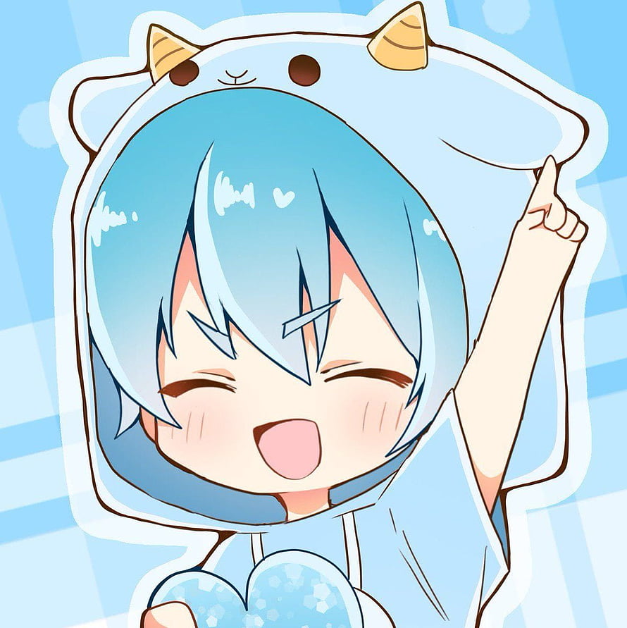 Cute Chibi Anime Girl in Blue Cat Hoodie Holding Heart HD phone wallpaper