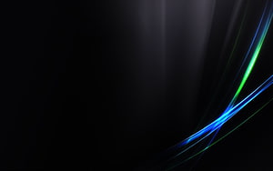 Dark Abstract Light Streaks with Blue and Green Neon Glow on Black Background HD wallpaper