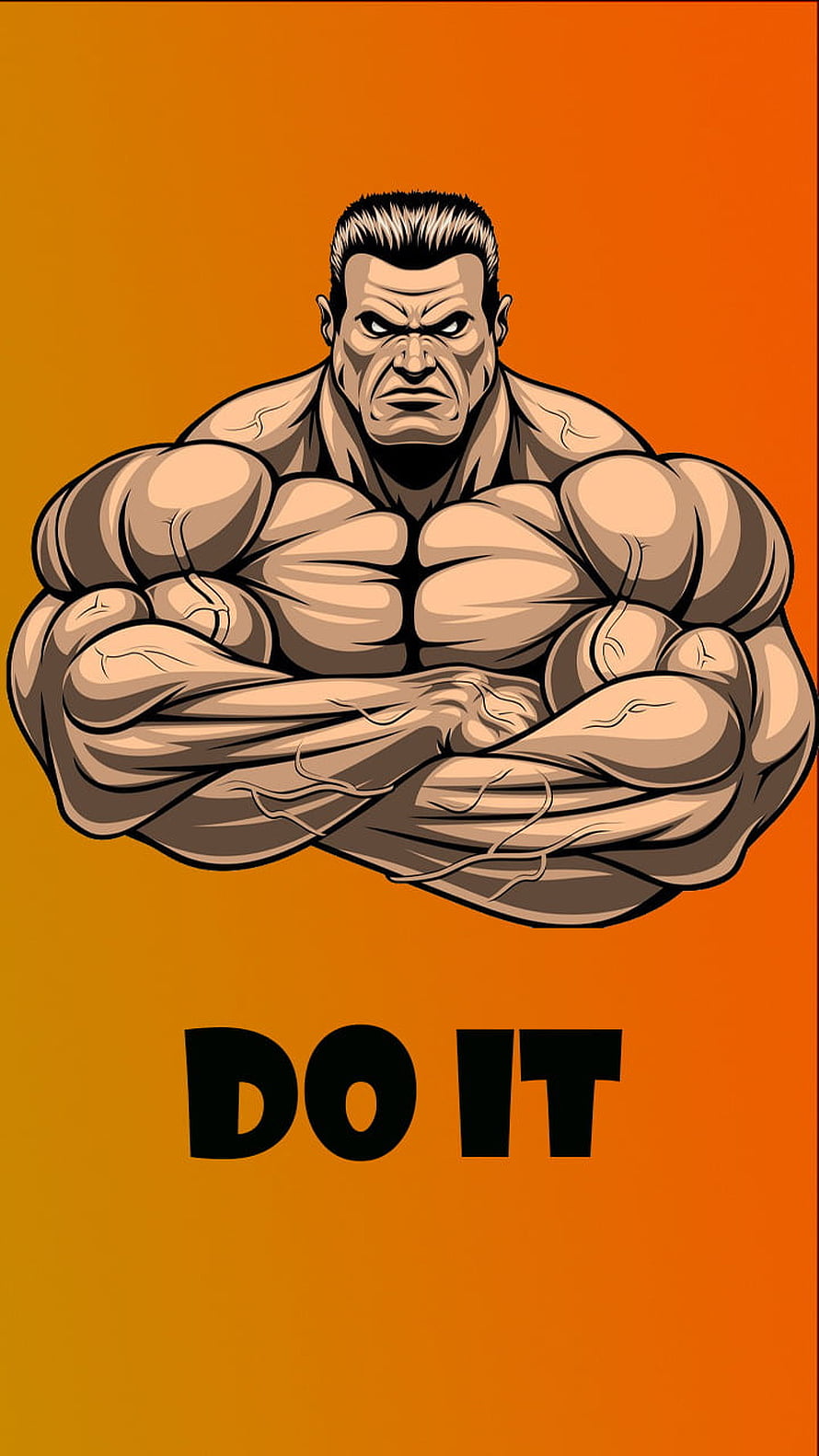 Motivational muscular man illustration with crossed arms and do it text on orange background, Do_it, Motivation, gym, Bodybuilding, push HD phone wallpaper