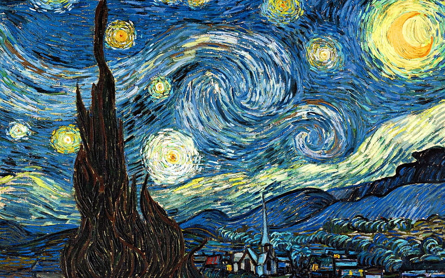 The Starry Night by Vincent van Gogh - Iconic Post-Impressionist Oil Painting of Swirling Night Sky HD wallpaper