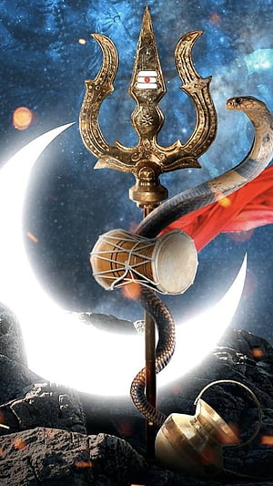 Hindu Mythology Trishul Trident Cobra Snake Moon Background HD phone wallpaper