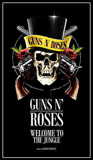 Guns N' Roses Welcome to the Jungle Skull and Revolver Rock Poster Art HD phone wallpaper
