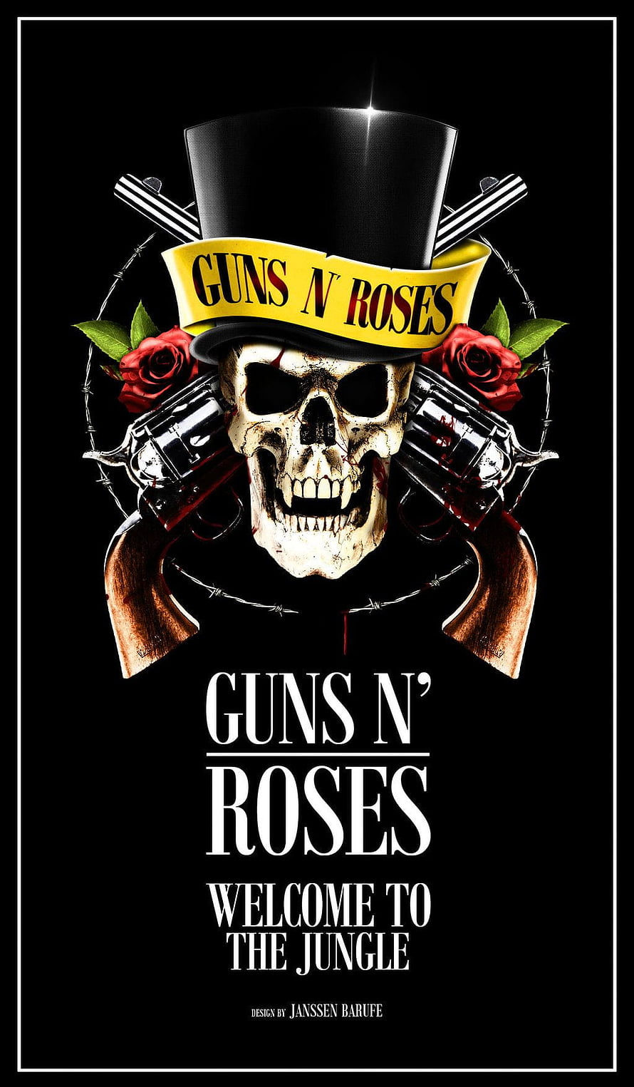 Guns N' Roses Welcome to the Jungle Skull and Revolver Rock Poster Art HD phone wallpaper