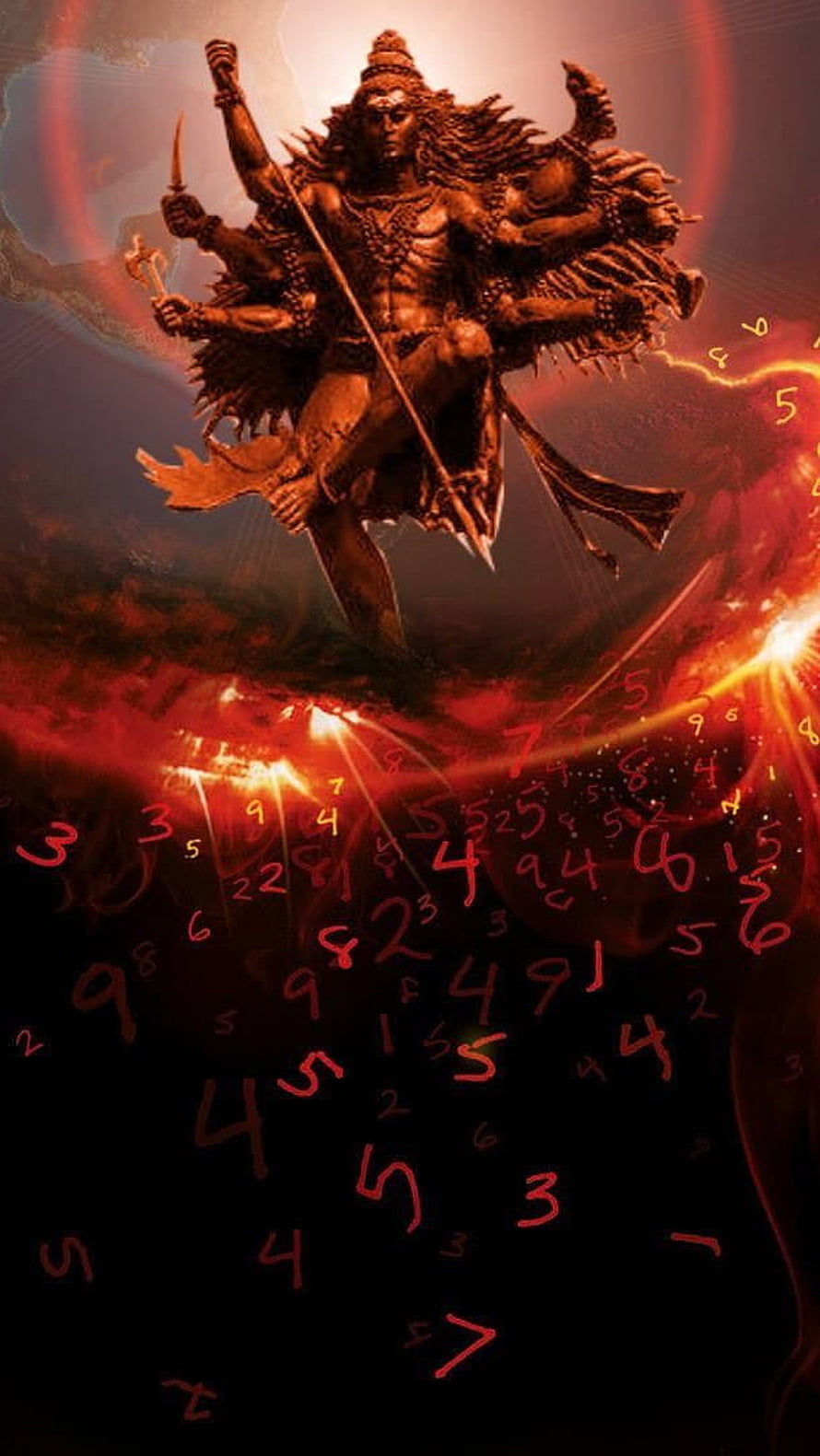 Lord Shiva Nataraja cosmic dance of destruction with floating numbers HD phone wallpaper