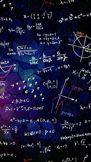 Dark Blue Mathematical Equations and Geometric Shapes Wallpaper HD phone wallpaper