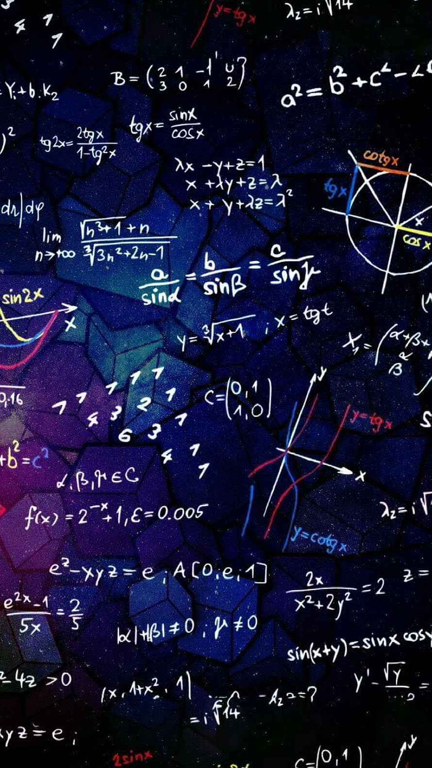 Dark Blue Mathematical Equations and Geometric Shapes Wallpaper HD phone wallpaper