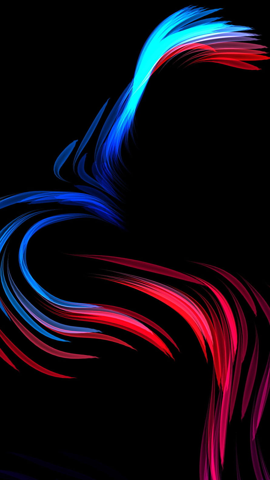 Vibrant Neon Blue and Red Abstract Flowing Light Streaks on Black Background HD phone wallpaper
