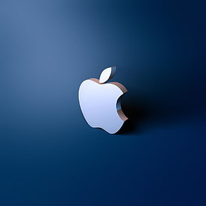 Apple Logo in Polished Silver on a Deep Blue Gradient Background HD phone wallpaper