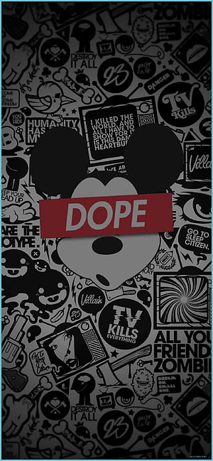 Mickey Mouse Silhouette With Dope Text On Graffiti Background HD phone wallpaper