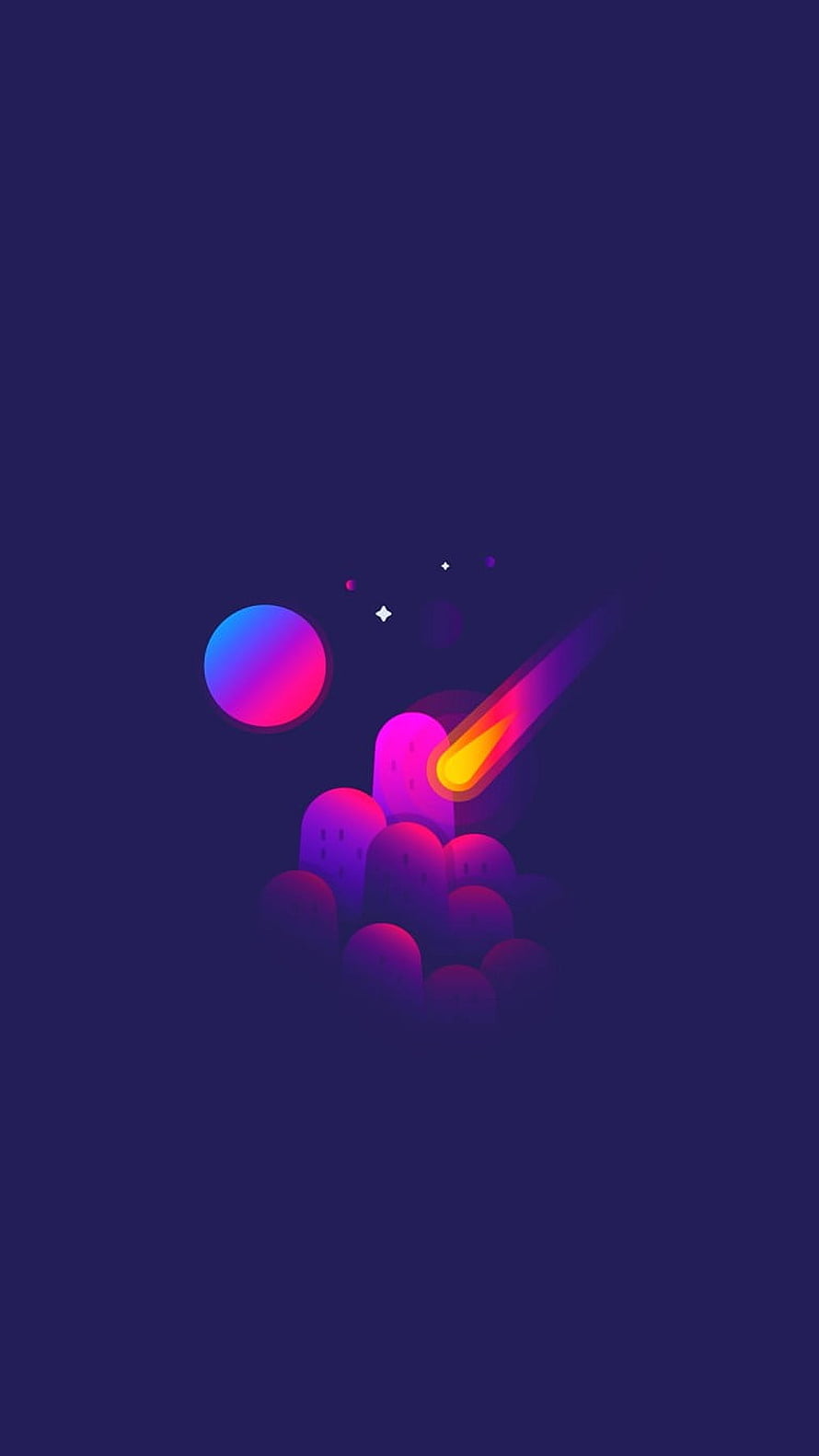 Abstract 3D Meteor Impacting Neon Planet Surface HD phone wallpaper