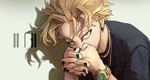 Hawks from My Hero Academia in a moody anime portrait with gold hair and black nail polish HD wallpaper