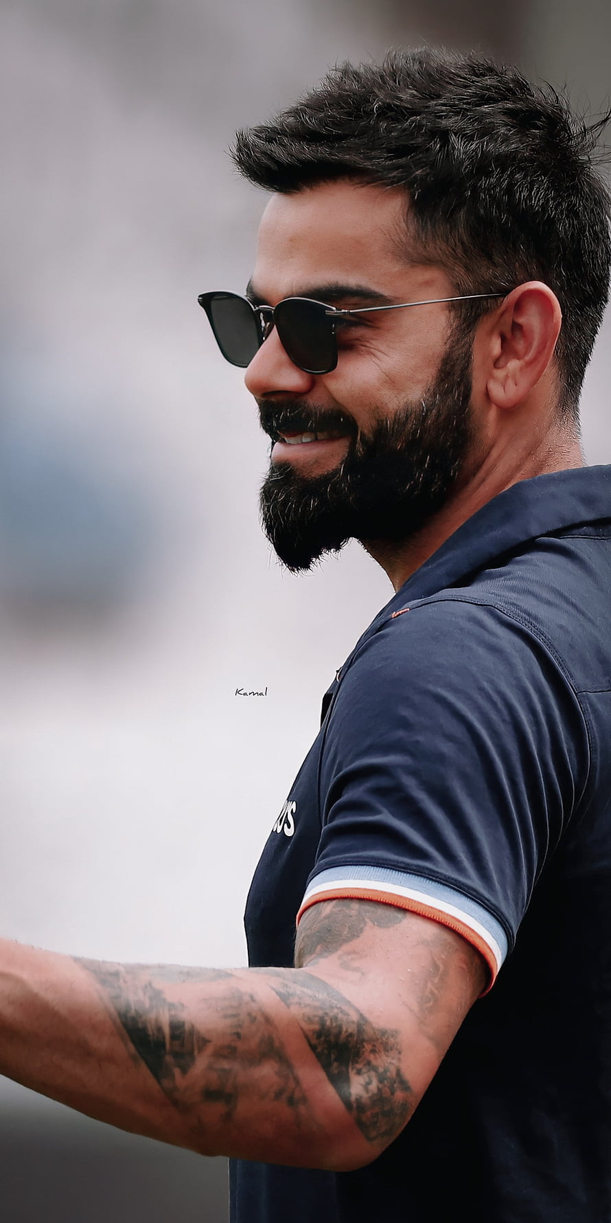 Virat Kohli Smiling Portrait With Sunglasses And Tattoos HD phone wallpaper