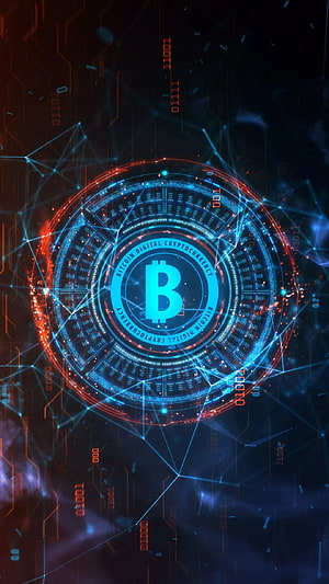 Bitcoin Digital Cryptocurrency Futuristic Tech Interface with Neon Circuit Board and Network Connections HD phone wallpaper