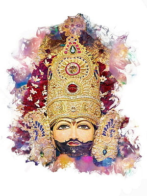 Shyam Baba Divine Portrait with Ornate Golden Crown and Floral Aura HD phone wallpaper