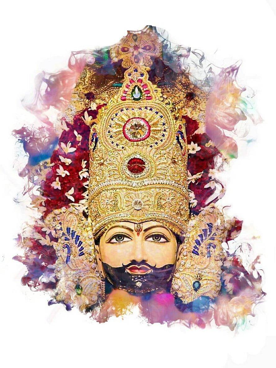 Shyam Baba Divine Portrait with Ornate Golden Crown and Floral Aura HD phone wallpaper