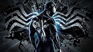 Symbiote Spider-Man in Black Suit with Silver Web Emblem and Dramatic Ink Splatter Background, Spider Man - Top Best Spider Man & Background , Symbiote Spider-Man HD wallpaper