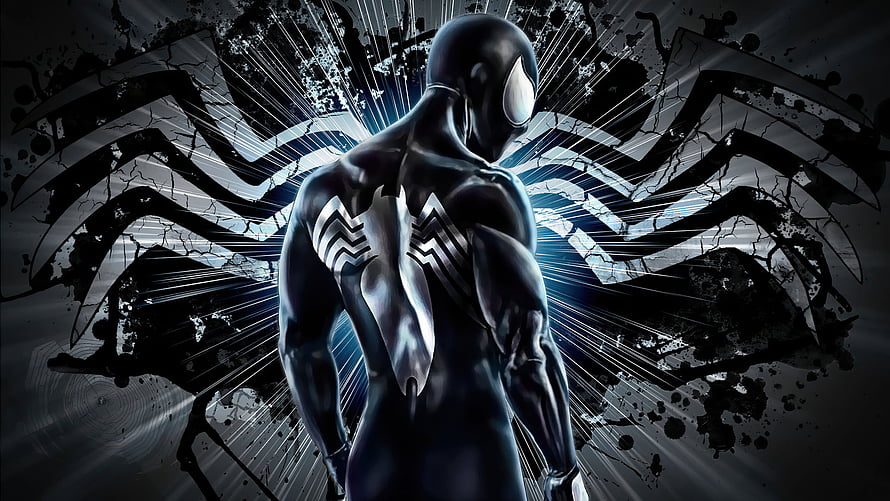 Symbiote Spider-Man in Black Suit with Silver Web Emblem and Dramatic Ink Splatter Background, Spider Man - Top Best Spider Man & Background , Symbiote Spider-Man HD wallpaper