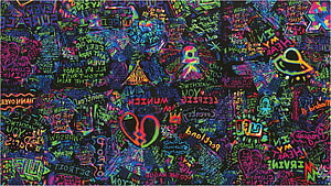 Coldplay Live Concert Neon Graffiti Artwork with Vibrant Text and Symbols HD wallpaper