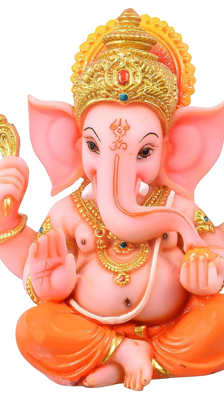 Ganesha Idol with Golden Crown and Orange Dhoti on White Background HD phone wallpaper