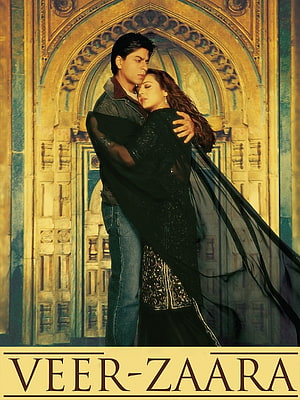 Veer-Zaara Movie Poster Featuring Shah Rukh Khan and Aishwarya Rai in an Embracing Pose Before an Ornate Archway HD phone wallpaper