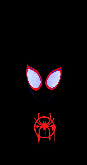 Spider-Man Eyes and Red Spider Logo on Black Background, Miles Morales Logo HD phone wallpaper