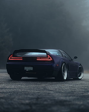 Rear View of a Modified Dark Blue Nissan Skyline R34 GT-R in Foggy Atmosphere HD phone wallpaper