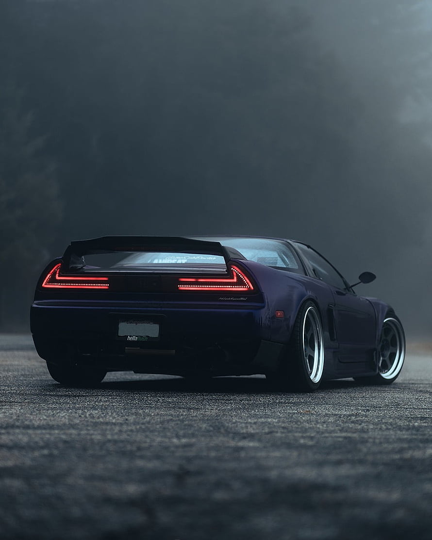 Rear View of a Modified Dark Blue Nissan Skyline R34 GT-R in Foggy Atmosphere HD phone wallpaper