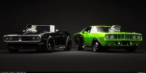 1968 Pontiac Firebird Convertible and 1971 Plymouth Hemi Cuda Muscle Cars HD wallpaper