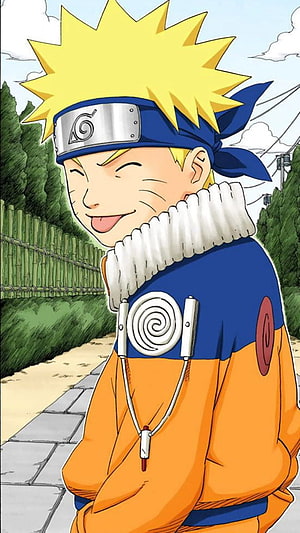 Kid Naruto Uzumaki in Orange Jumpsuit with Headband and Whistle HD phone wallpaper
