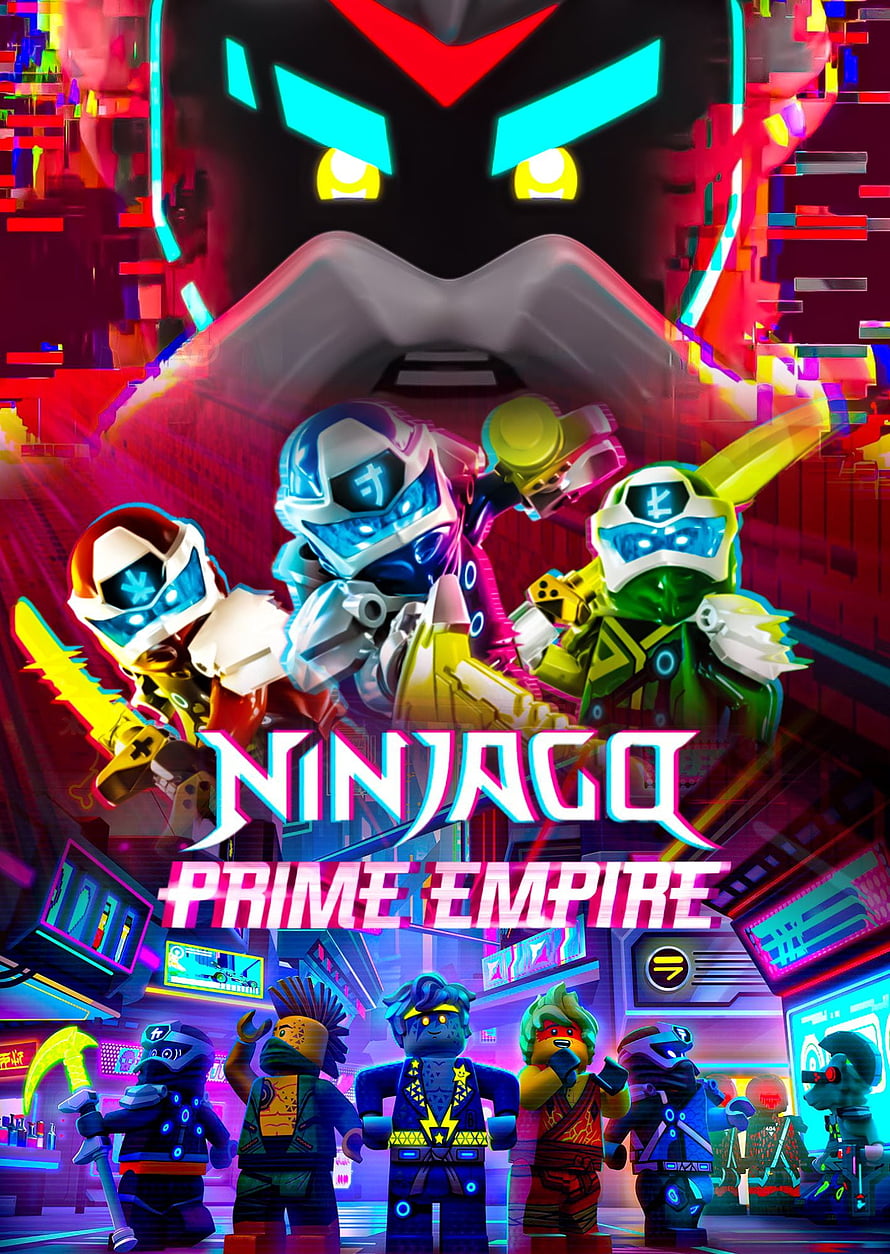 Lego Ninjago Prime Empire Poster with Cyber Ninjas and Villains in Neon City HD phone wallpaper