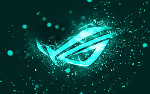 Republic of Gamers ROG Logo Glowing in Turquoise Neon Light with Particle Effects HD wallpaper