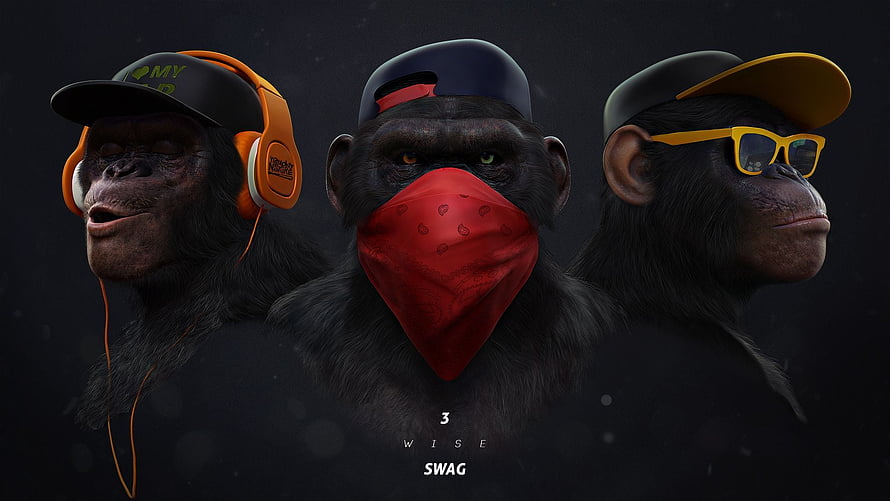 Three Cool Hip Hop Chimpanzees With Headphones, Bandana, And Sunglasses HD wallpaper
