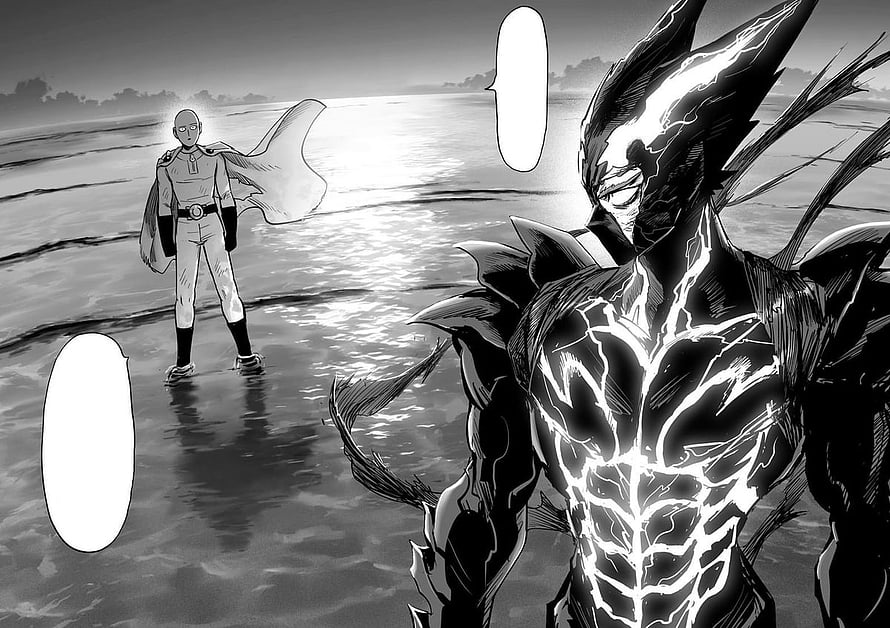 Saitama and Awakened Garou Confrontation in One Punch Man Manga Panel, Saitama Vs. Awakened Garou. One Punch Man, Cosmic Garou HD wallpaper